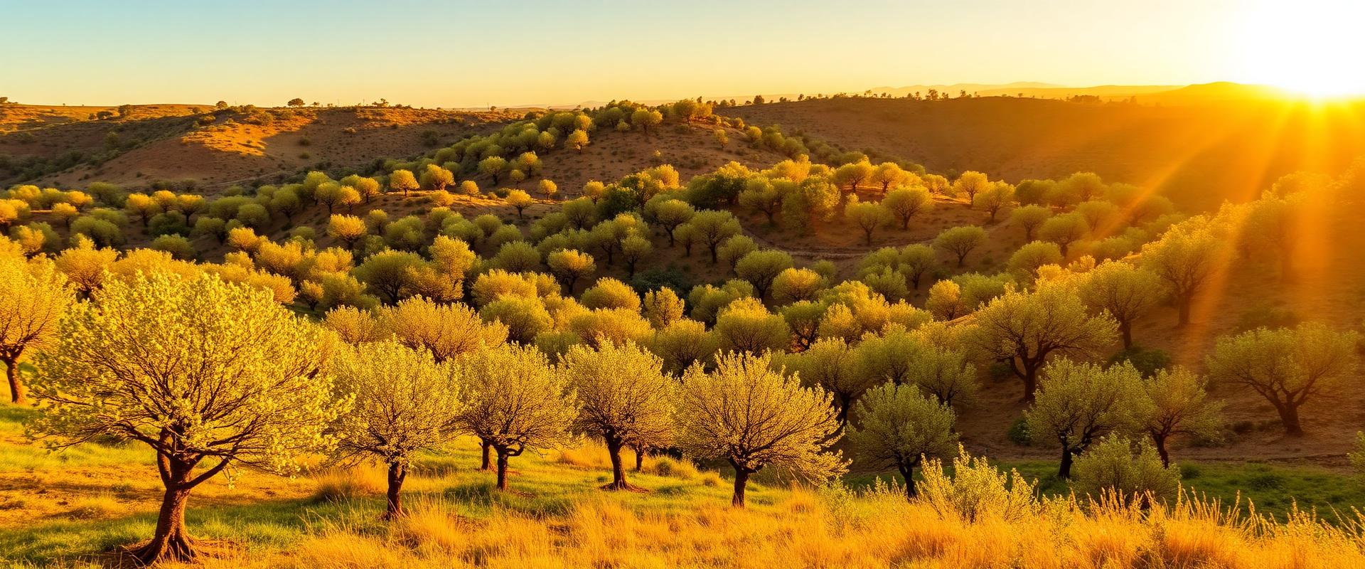 Argan tree orchard in Morocco at sunset